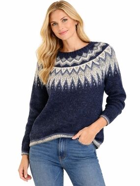 WIND RIVER Heritage Faire Isle Blue Knit Long Sleeve Sweater Size Small